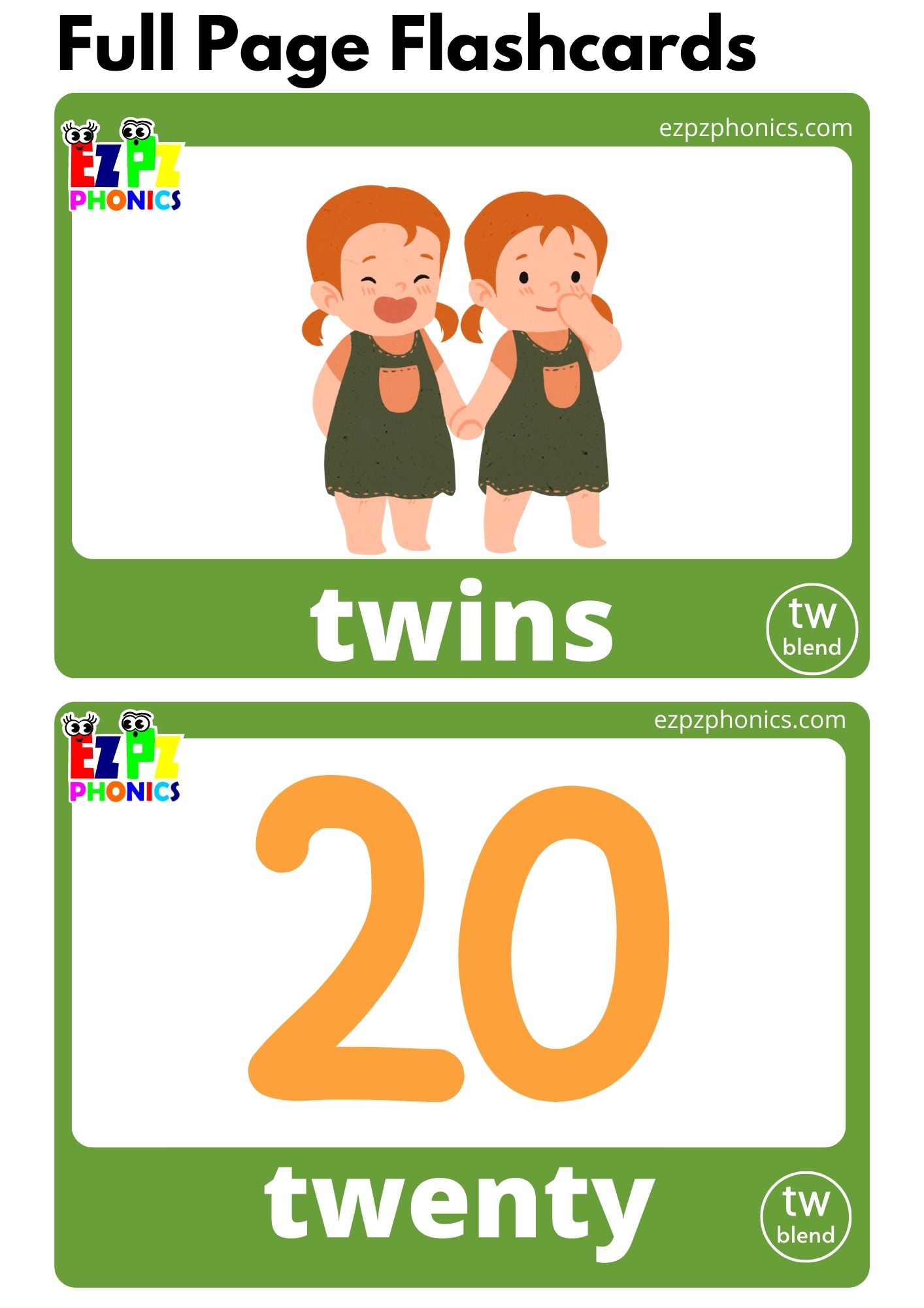 TW Blends Phonics Flashcards with Images and Words Download Free Printable PDF or View Online For Teaching Phonics to Kindergarten and ESL Students
